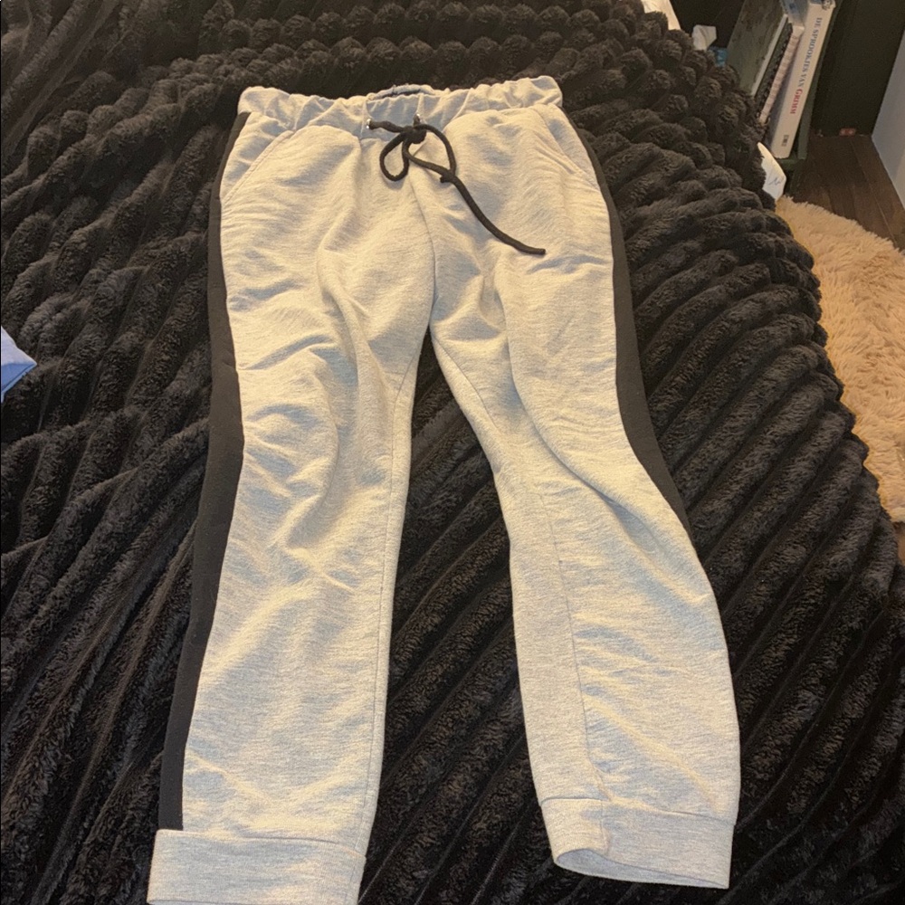 Gray Jogger Pants with Black Side Stripes
